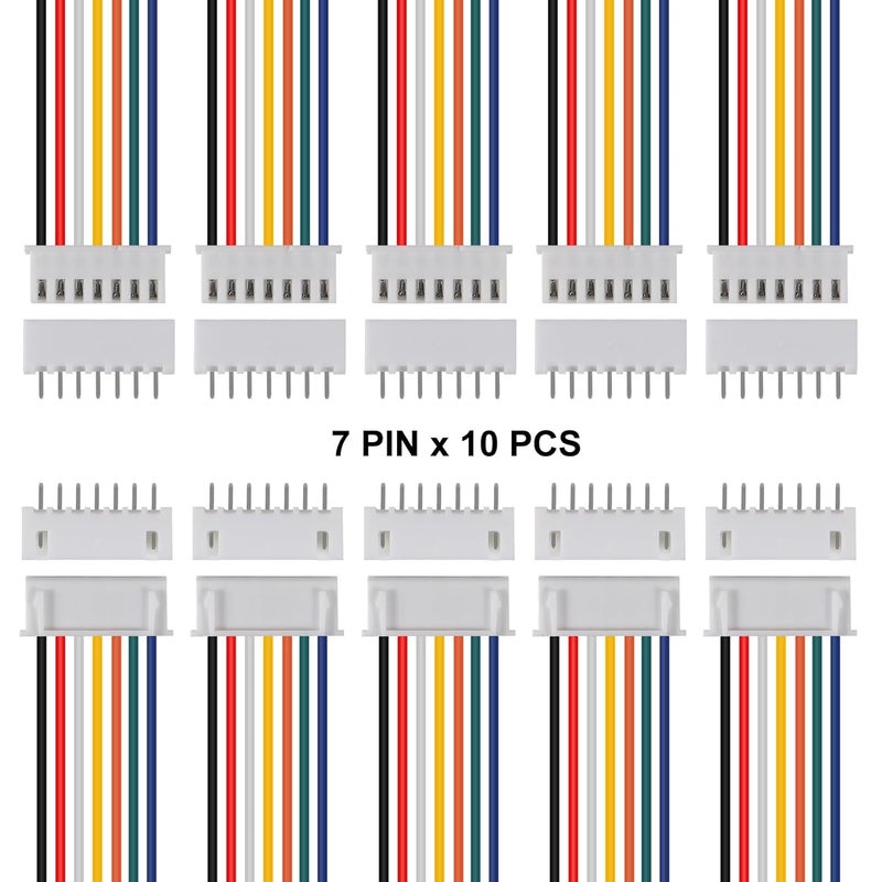 ACEIRMC 10Pairs JST-XH Connector Kit, XH 2.54mm 7 Pin Header Male and Female Connectors Plug Adapter with Flat Wire Cable 200mm 26AWG Compatible with JST XH (7P) - Image 2